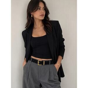 Black Faux Suede Gold Buckle Belt Fits 26-29 Waist Quiet Luxury